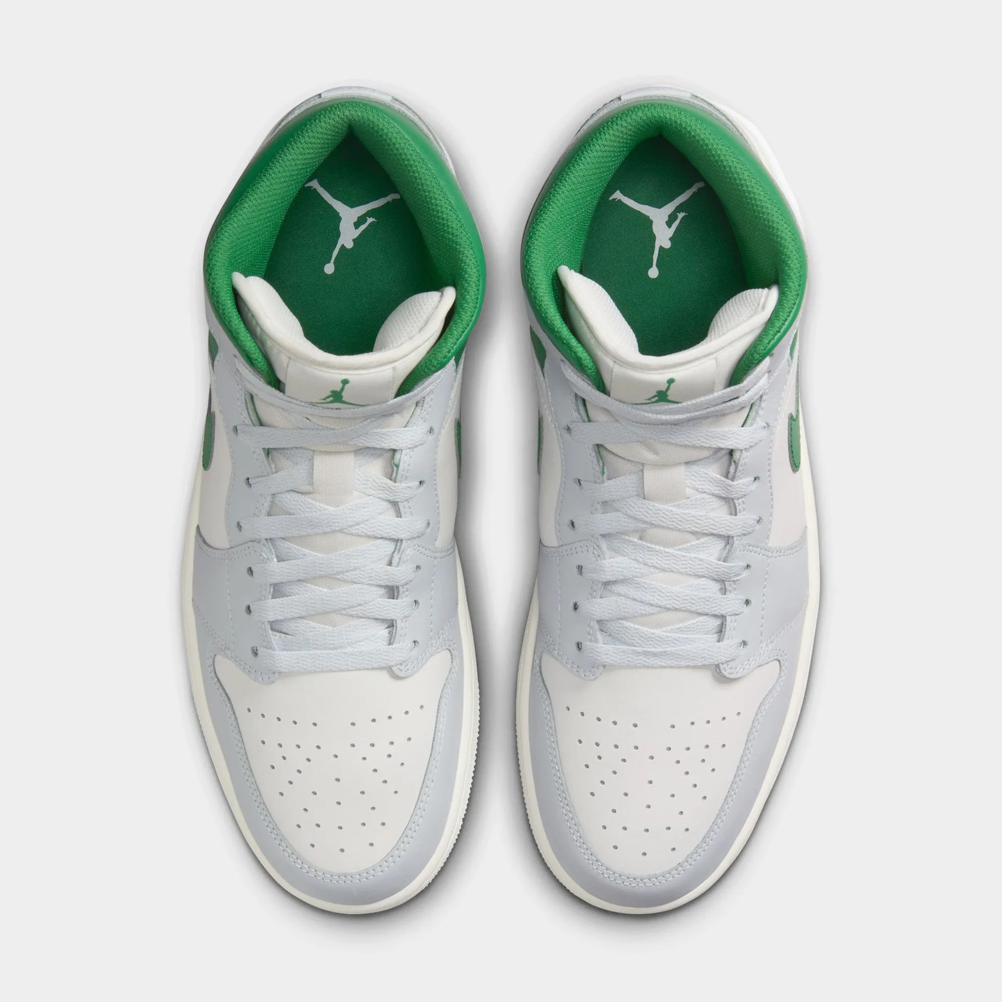 Jordan 1 Mid Summit White / Pine Green - Pure Platinum Recycled Synthetic Fabric Reinforced Stitching
