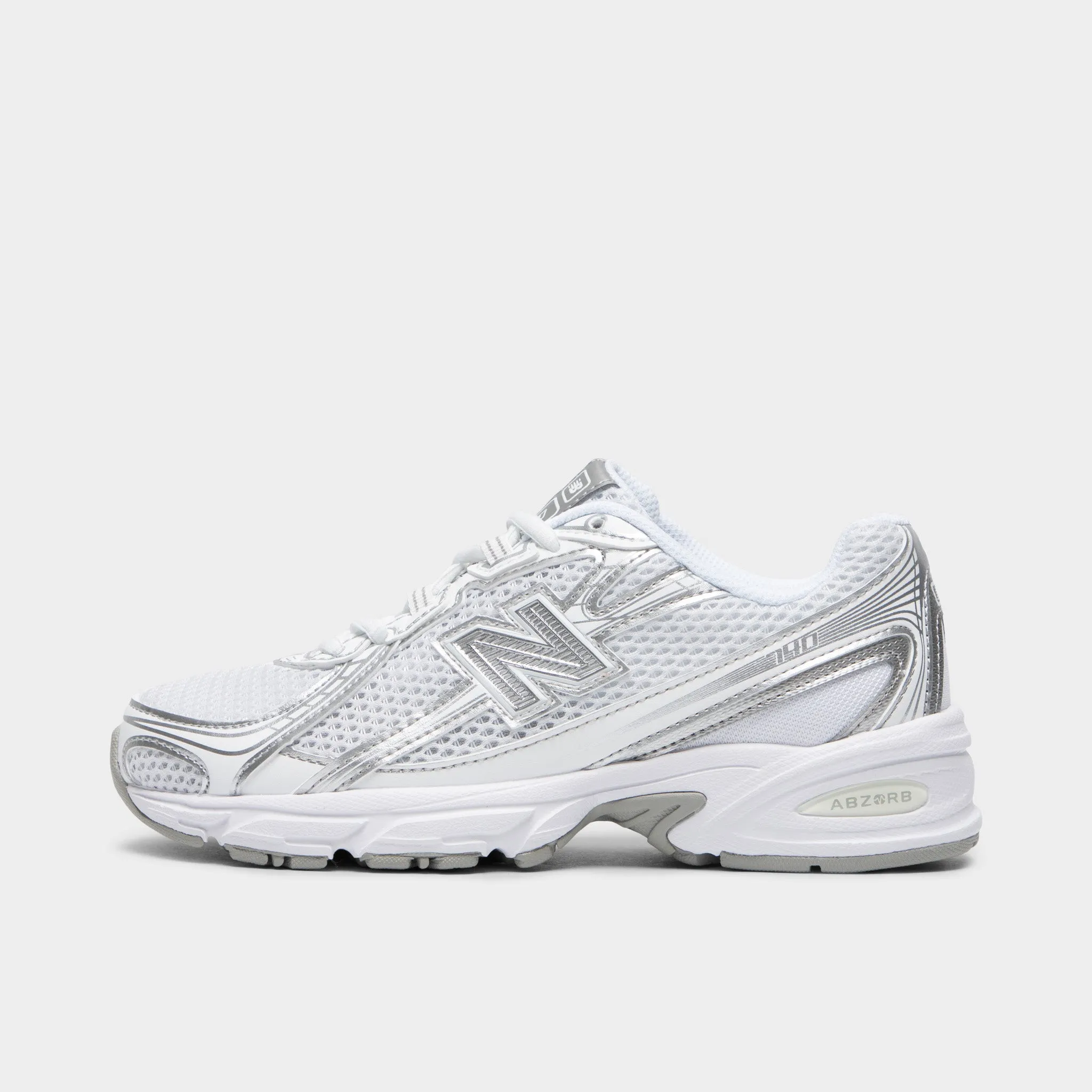 Superior shock absorption Travel Light New Balance Juniors' 740 White / Silver Metallic