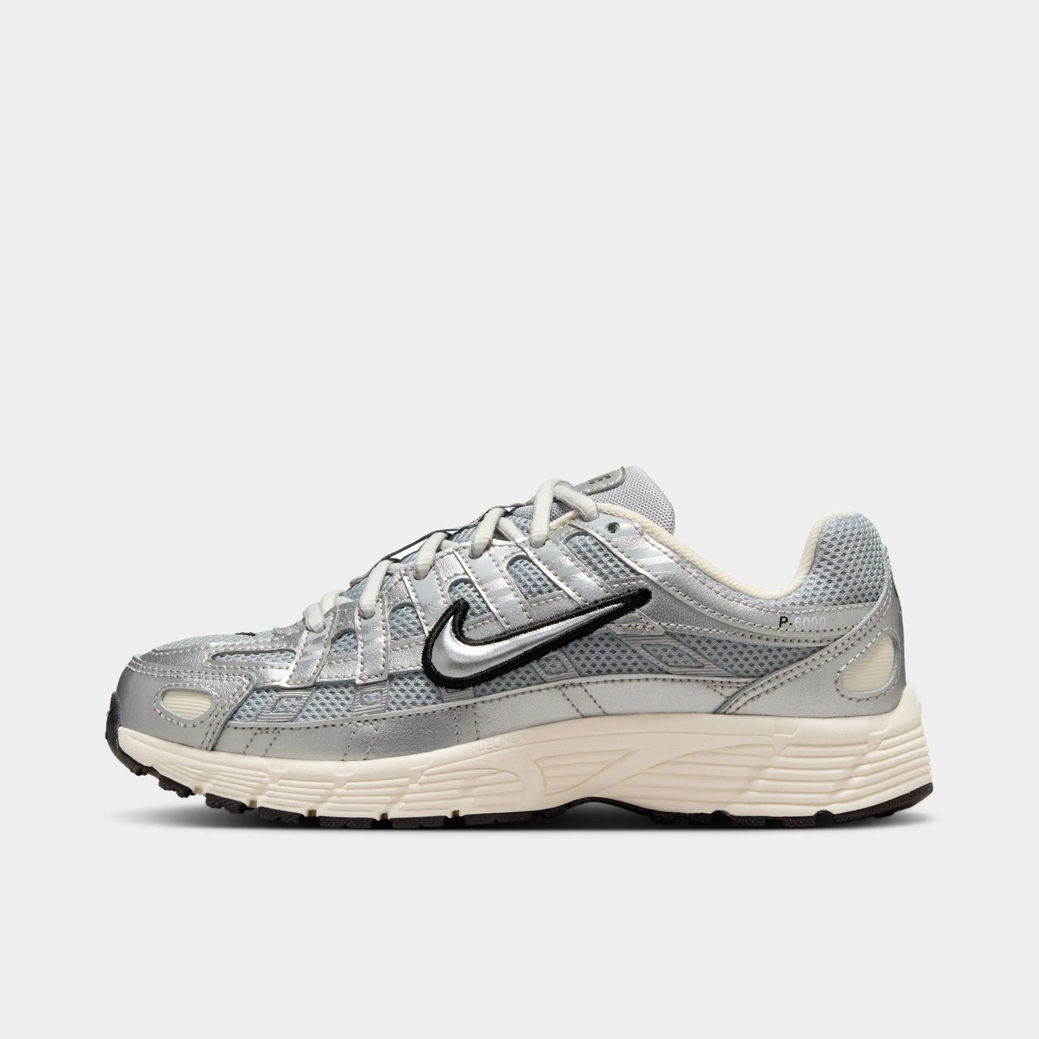 Comfortable Elastic Straps MidTopStyle Nike P-6000 GS Metallic Silver / Black