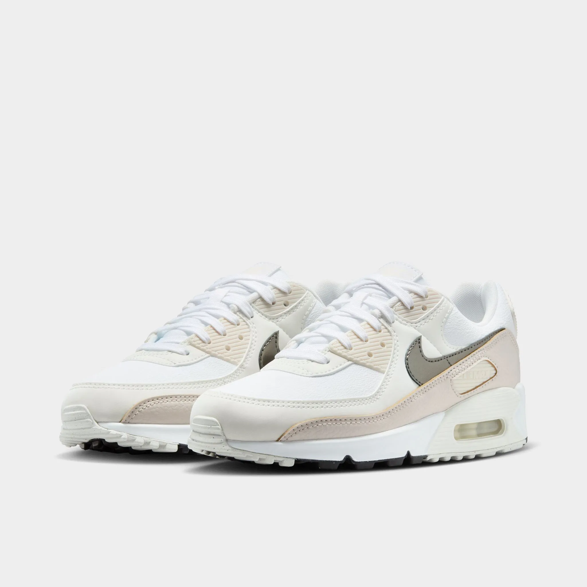 Urban Casual Zip Closure Nike Women's Air Max 90 White / Flat Pewter - Light Orewood Brown