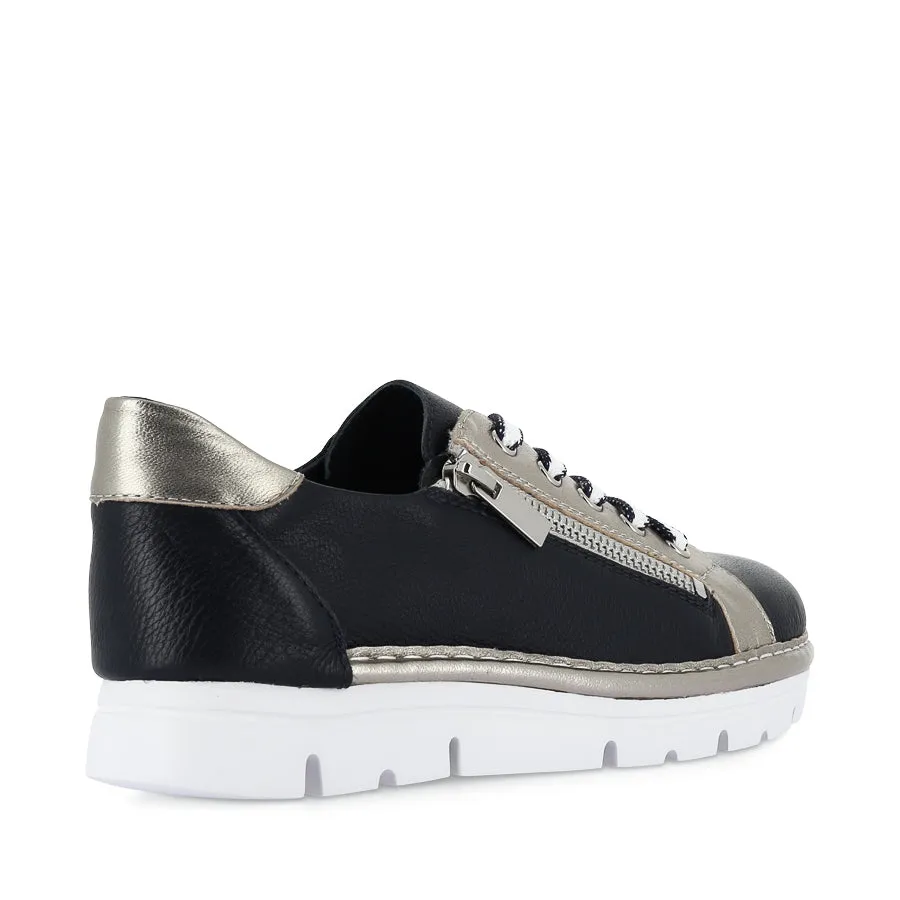 ELOS - NAVY ARGENTO LEATHER Snug Ankle Hugger Cool Outfit