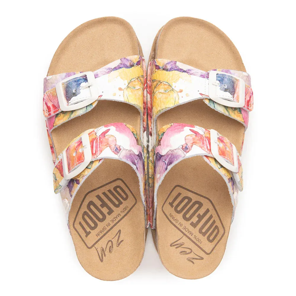 ON FOOT AURORA FLORES - WHITE MULTI Canvas Cool Gold Tone