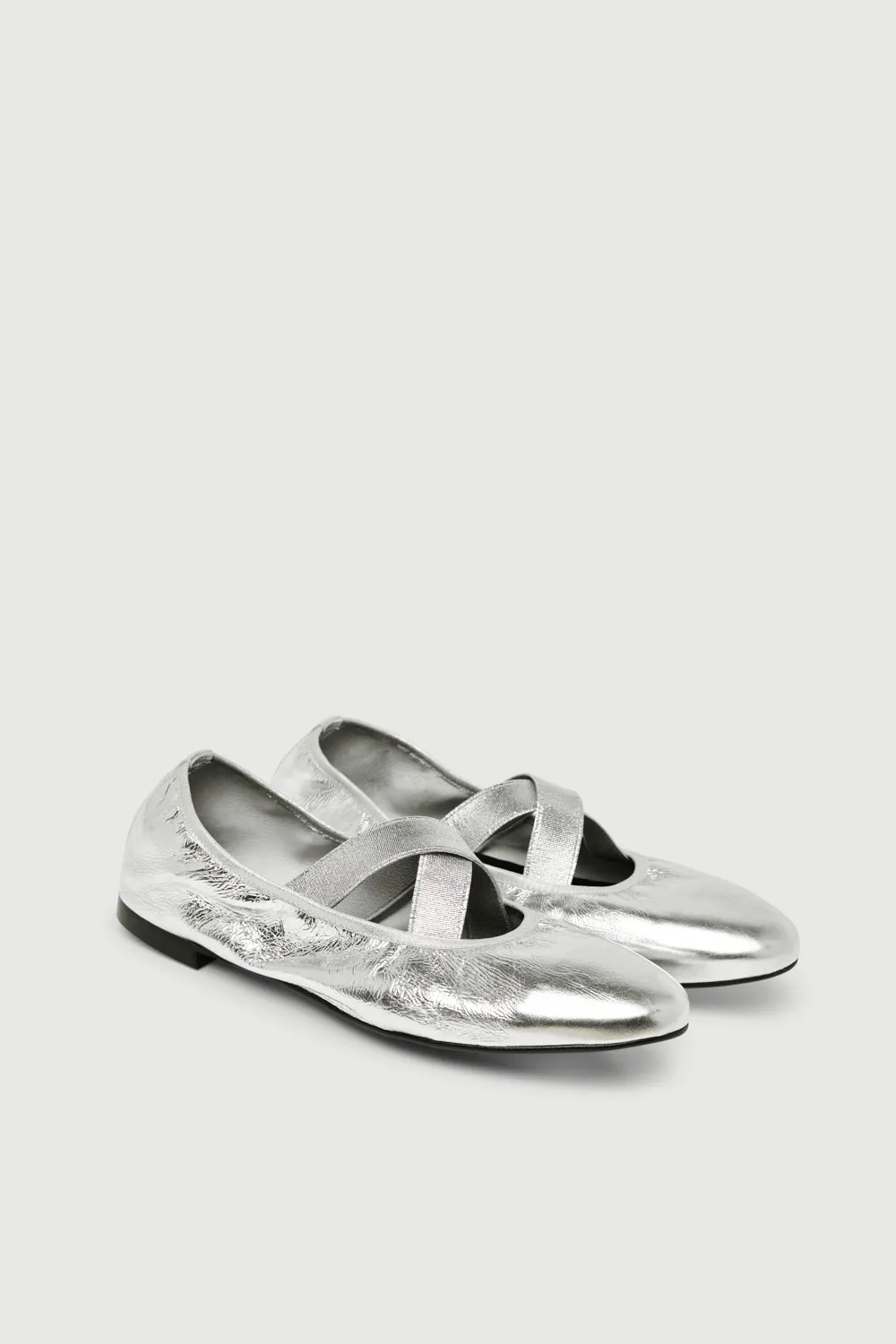 Bettina Ballet Flats in Silver Leather Look Style