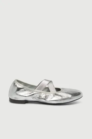 Square Toe Elegant Footwear Bettina Ballet Flats in Silver Leather