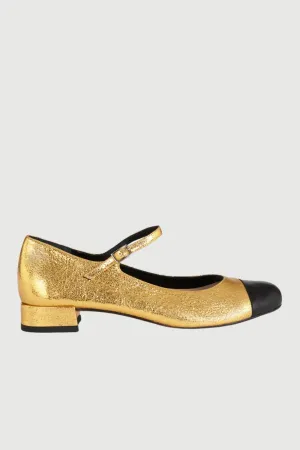 Breathable Flexible Fit Lola Mary Janes in Gold Leather