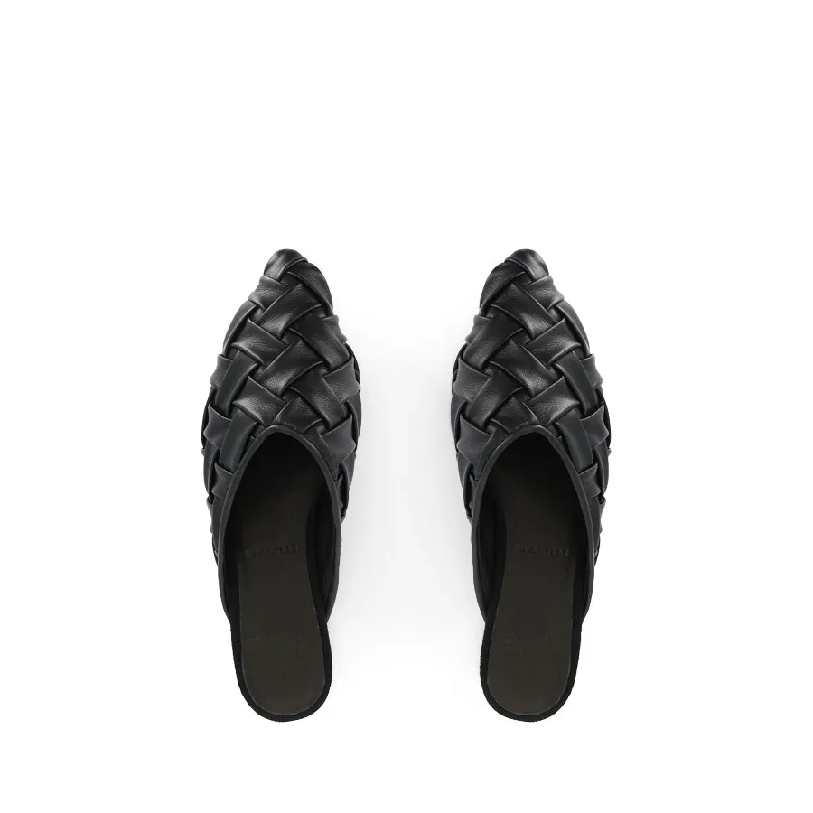 POINTED MULE SOFT - WOVEN BLACK LEATHER Stylish Walk Coral Path