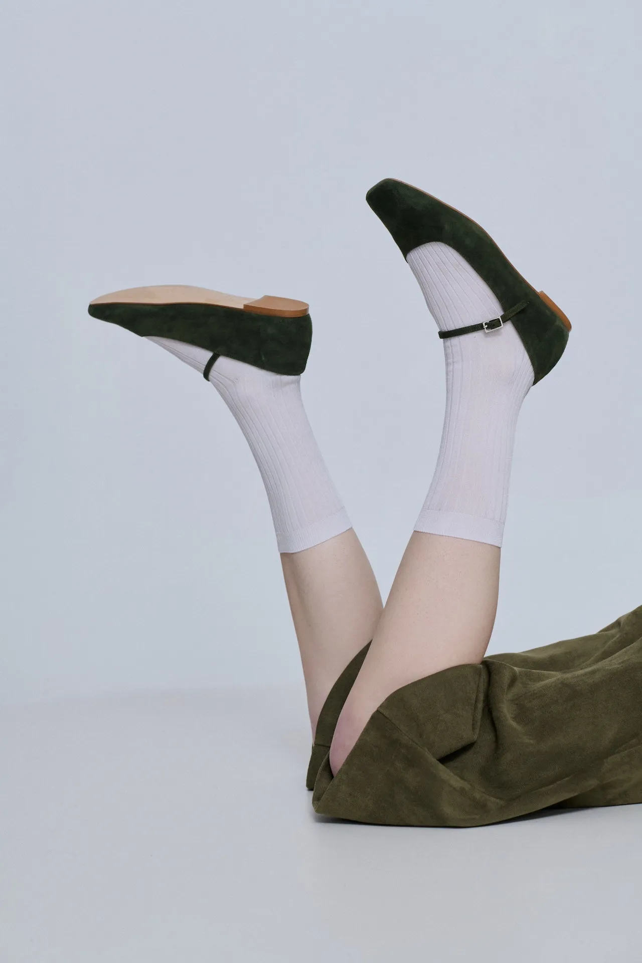 Scoop neck Julieta Mary Janes in Khaki Suede