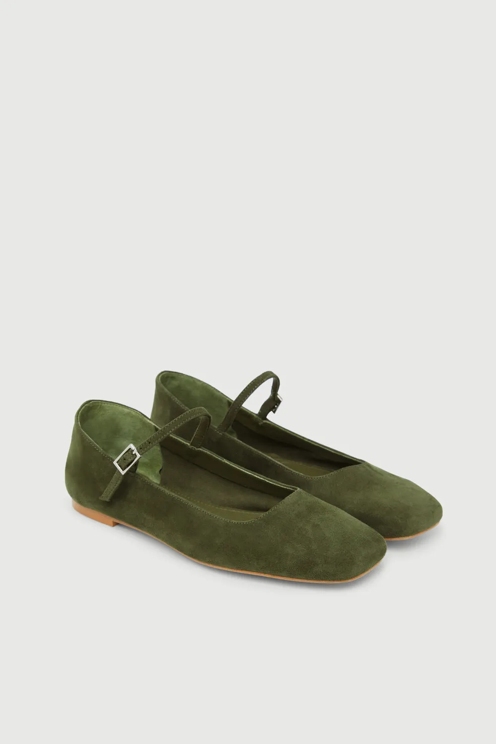 Adjustable Feature Moisture wicking Julieta Mary Janes in Khaki Suede