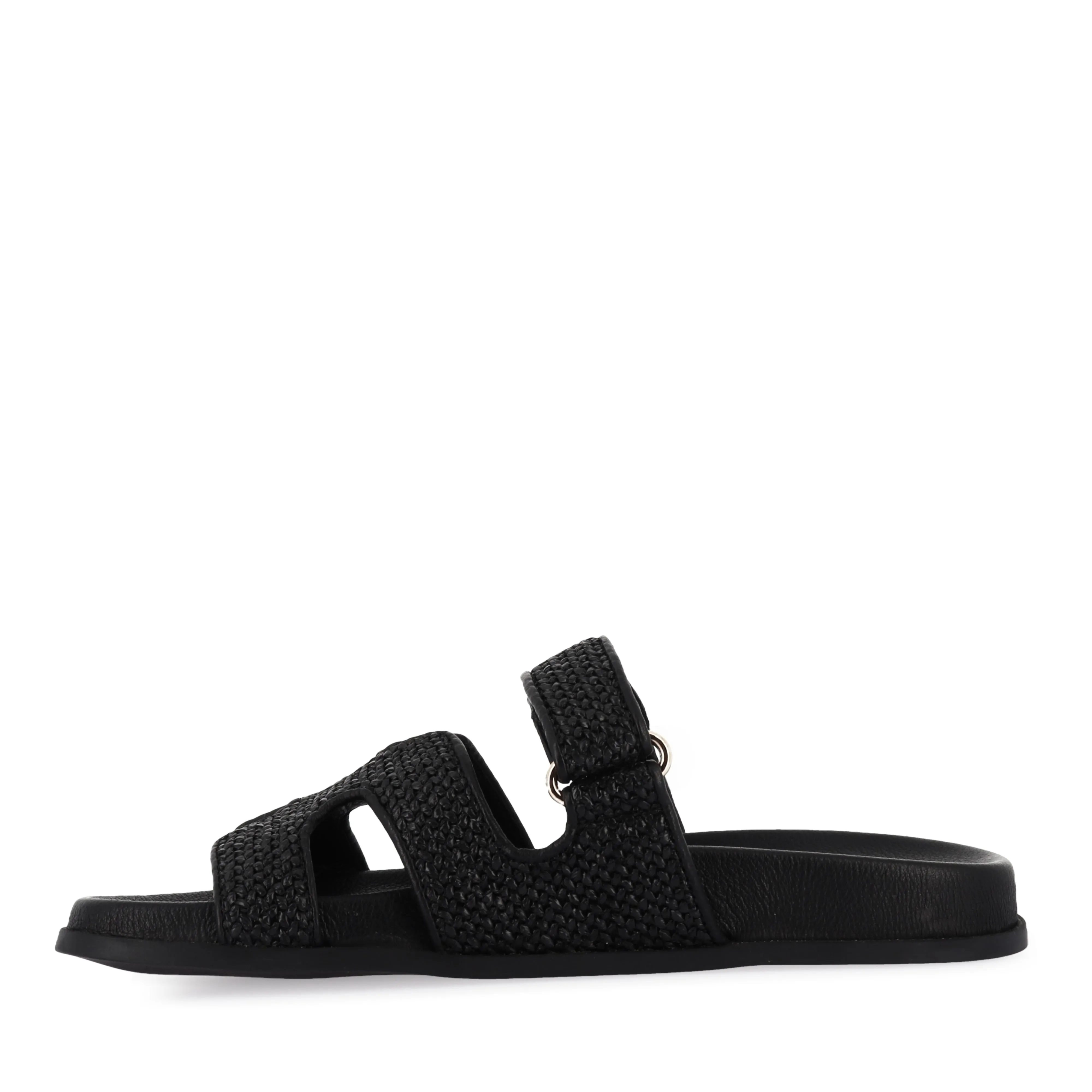 HAYZLEN - BLACK BLACK WOVEN LEATHER Beach Ready Slides Comfortable For Treadmill