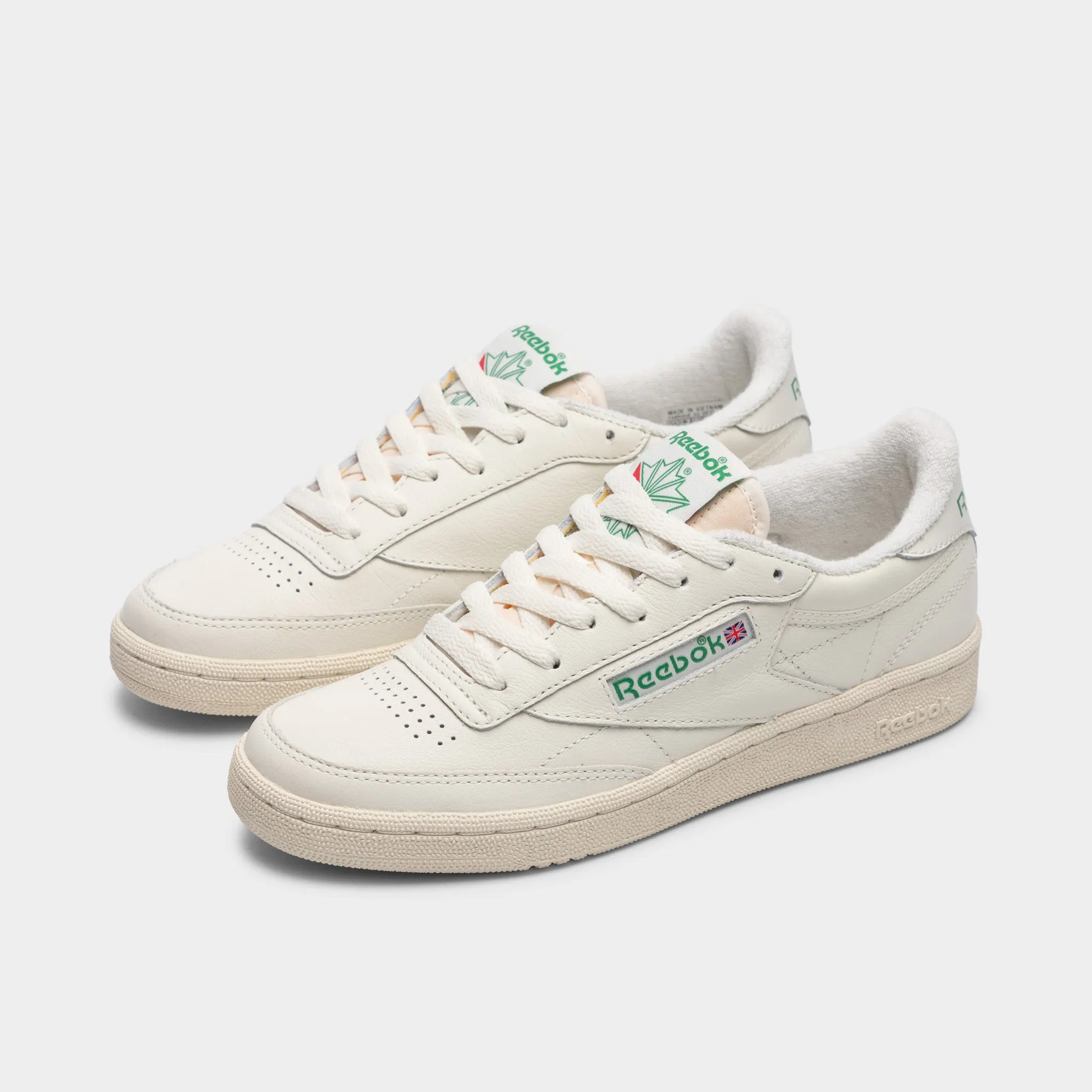 Reebok Womens' Club C 85 Vintage Chalk / Alabaster - Green Effortless Fit Designer Look