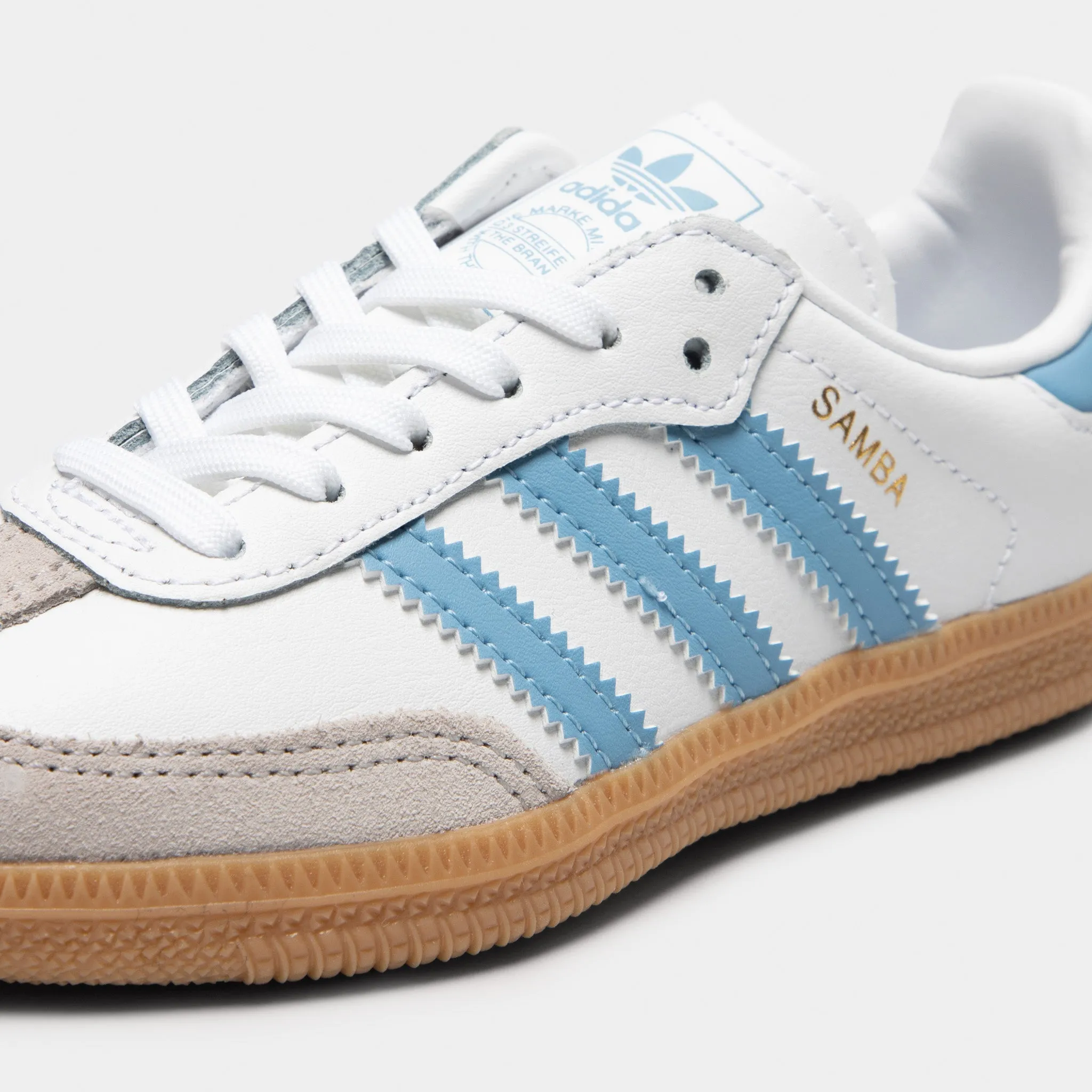 adidas Children's Samba OG White / Ash Blue - Gum Hyperflex Groove Pattern Airflow Design