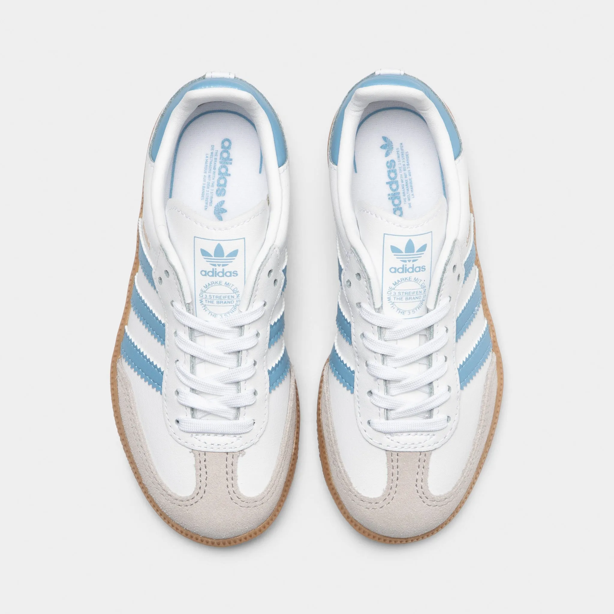 adidas Children's Samba OG White / Ash Blue - Gum Recycled Rubber Shock-absorbent