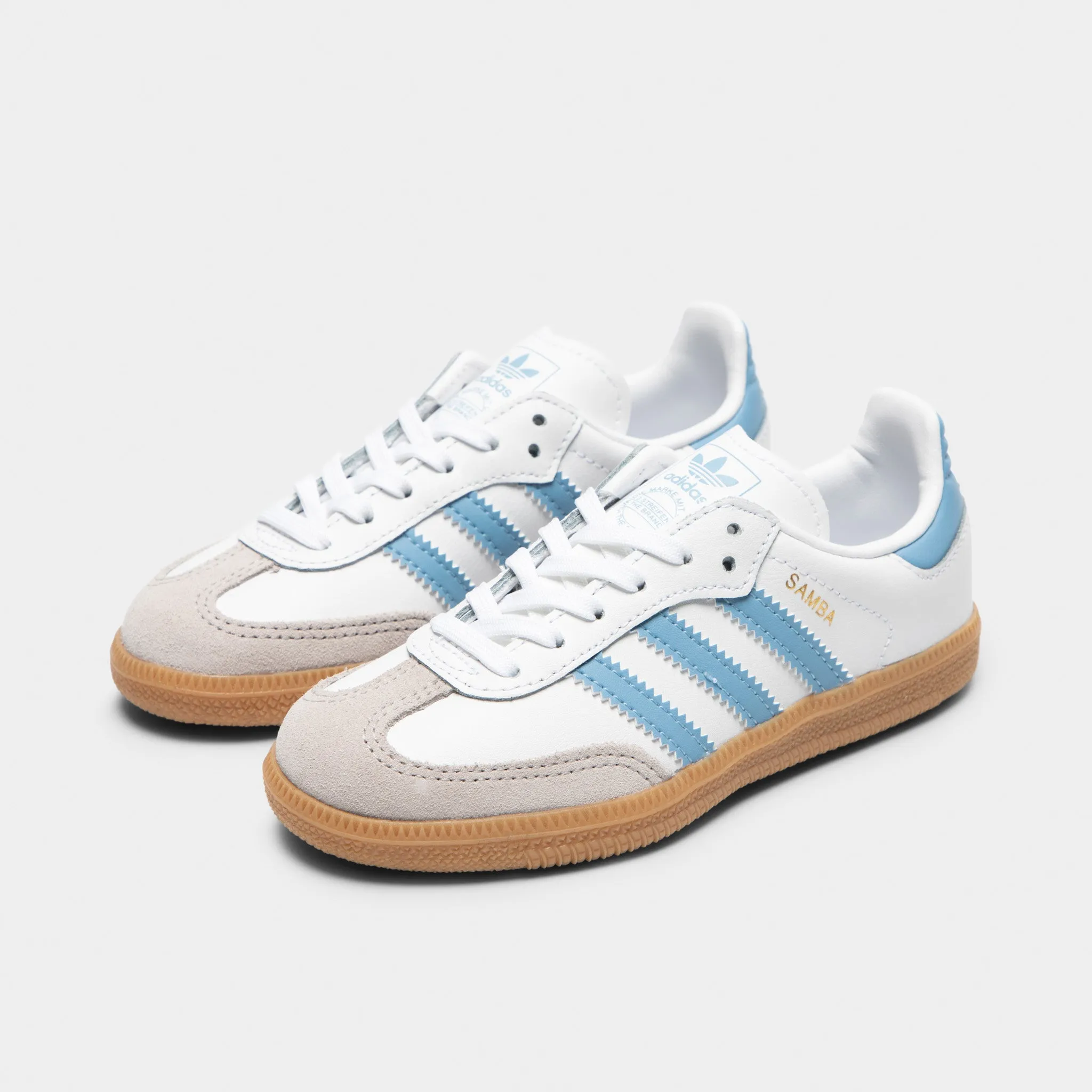 adidas Children's Samba OG White / Ash Blue - Gum Breathable side Impact Diffusion Design