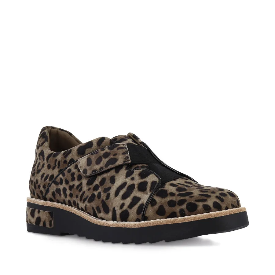 Heel Care REINYS - TAUPE LEOPARD BLACK SUEDE PATENT