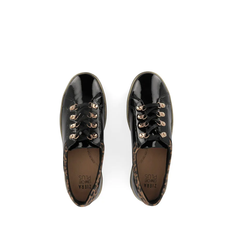 Sleek Detail Star Step ZABBEY W - BLACK TAN LEOPARD PATENT-SUEDE