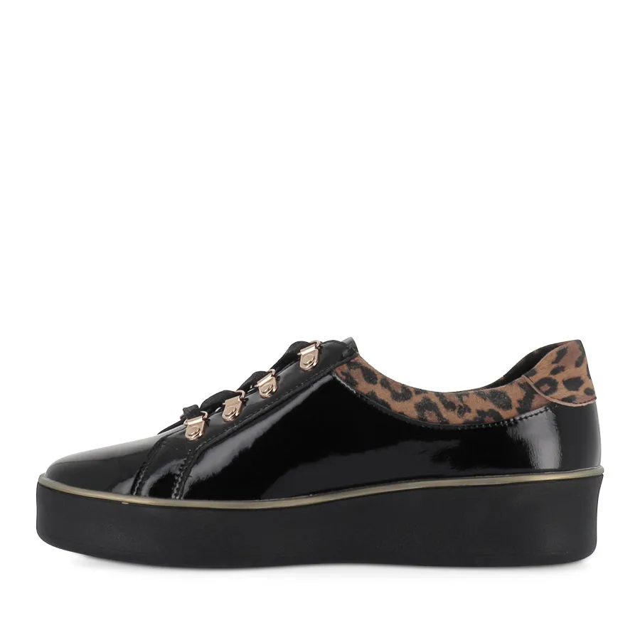 ZABBEY W - BLACK TAN LEOPARD PATENT-SUEDE Modern Minimal
