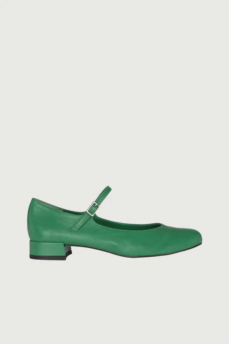 Smooth Innovative Emilia Mary Janes in Grass-coloured Leather