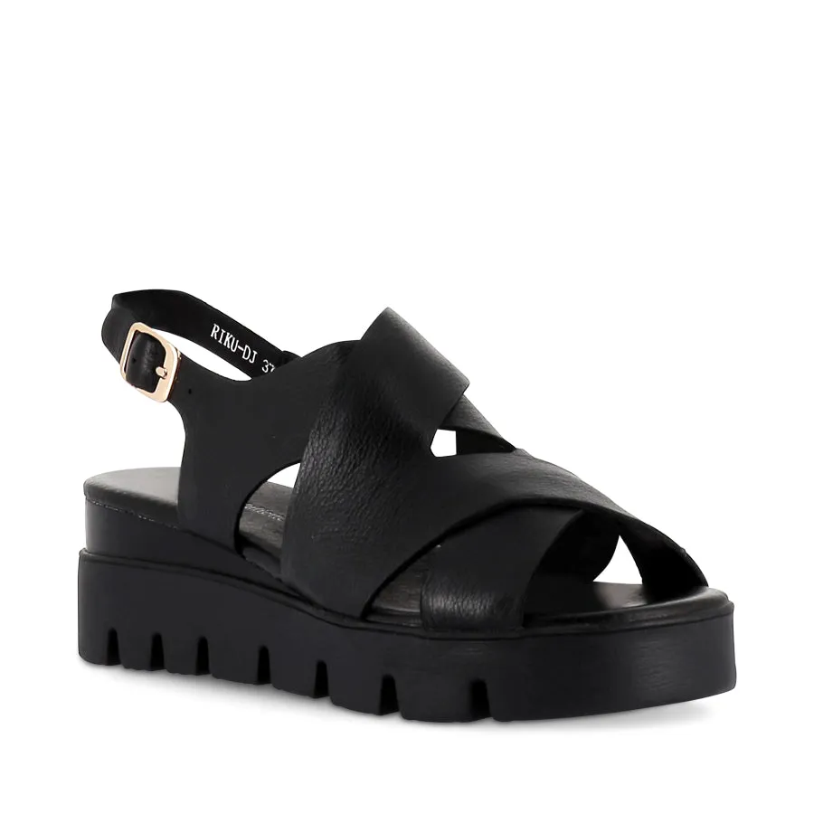 RIKU - BLACK BLACK LEATHER Stylish Ease Strappy