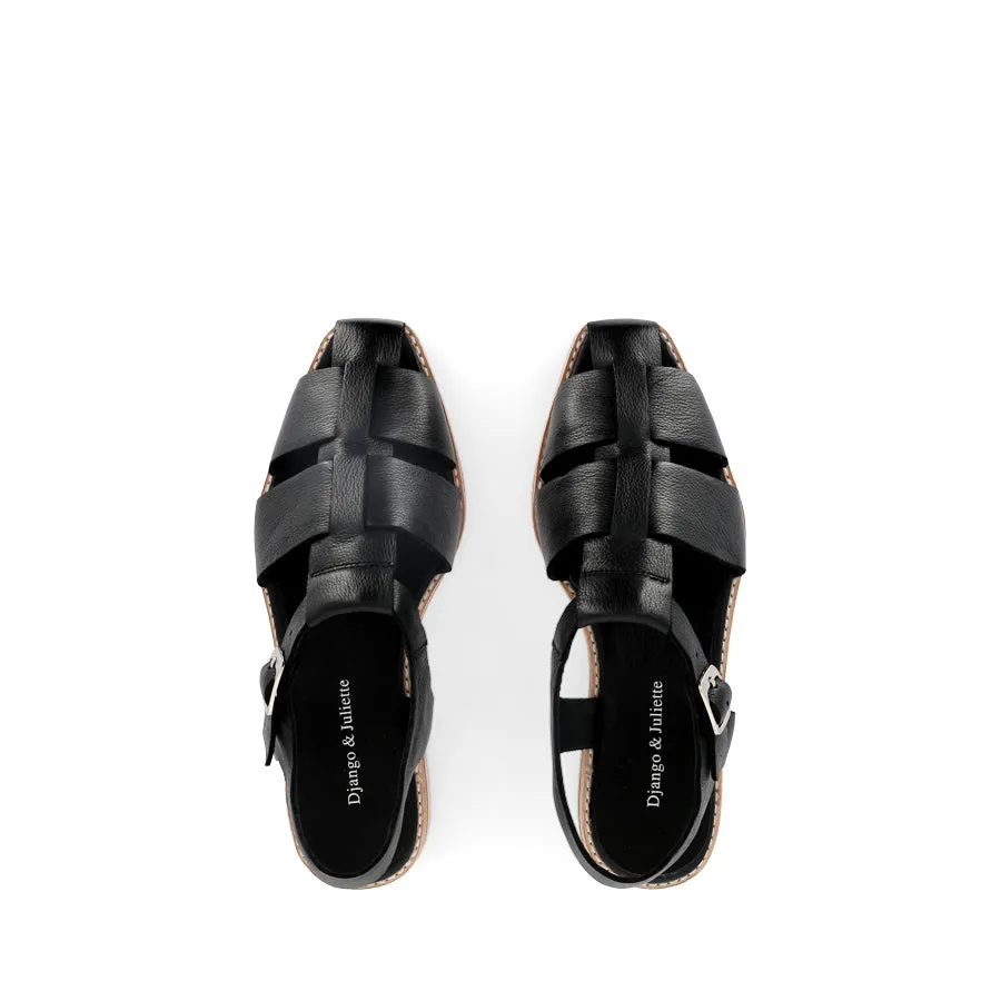 AGOTARY - BLACK LEATHER Chic Open-toe Shoes Calm Mood