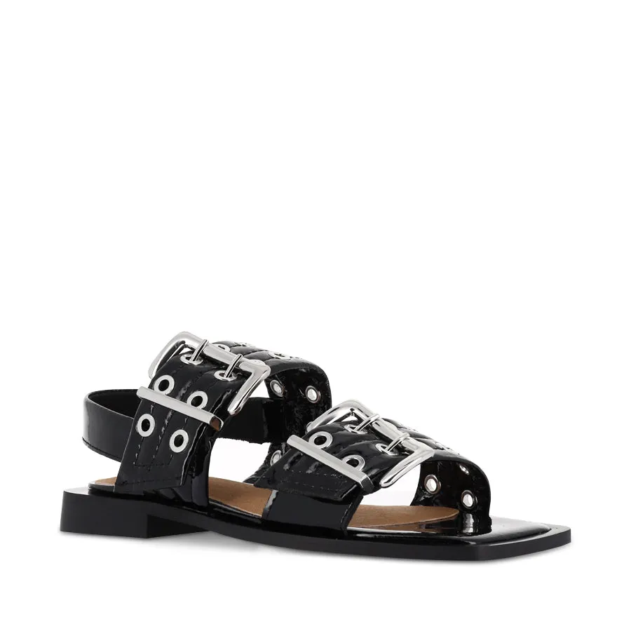 SAVINA - BLACK PATENT Wraparound Strap Easy To Clean