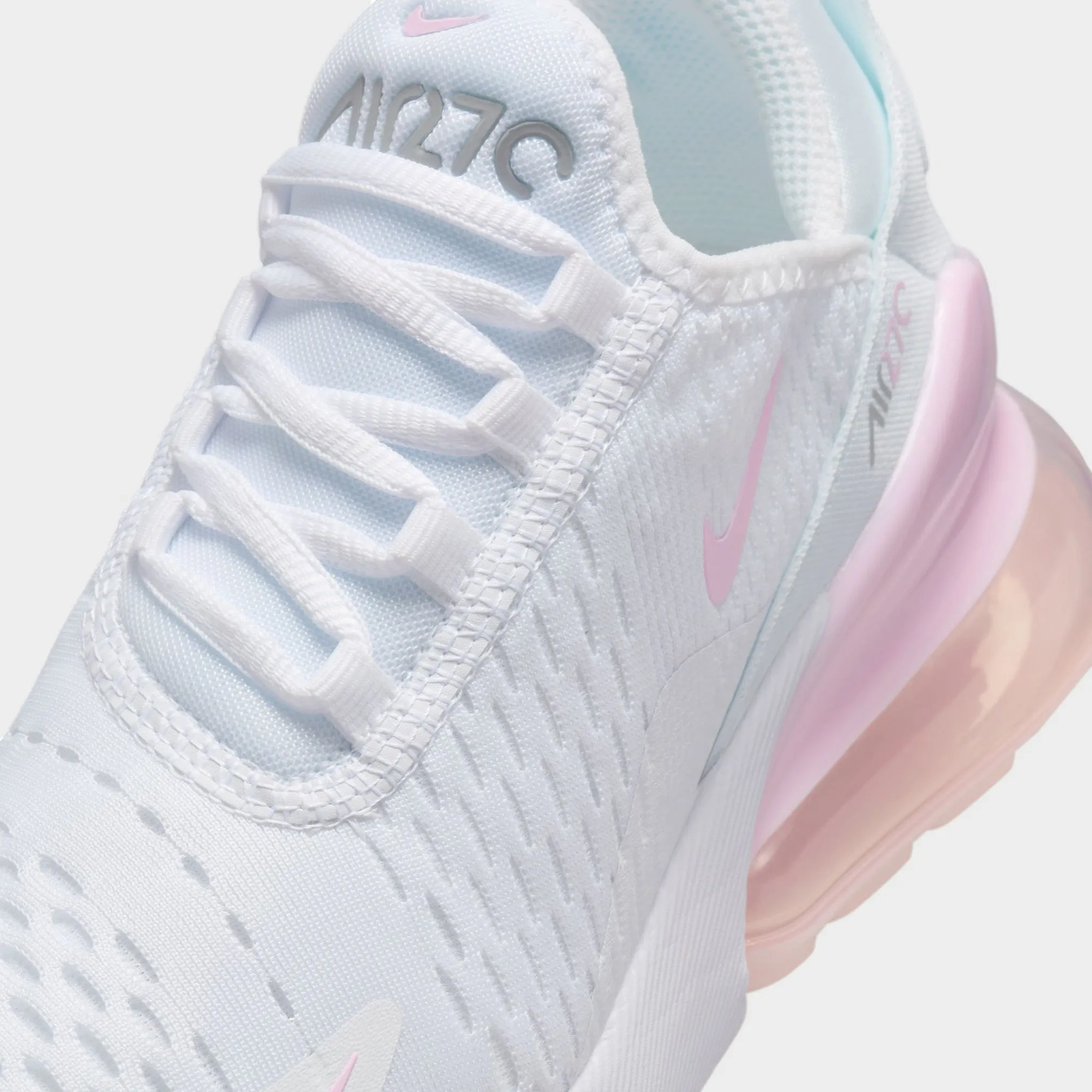 Low Support Structured Edge Nike Air Max 270 GS White / Pink Foam - Light Smoke Grey