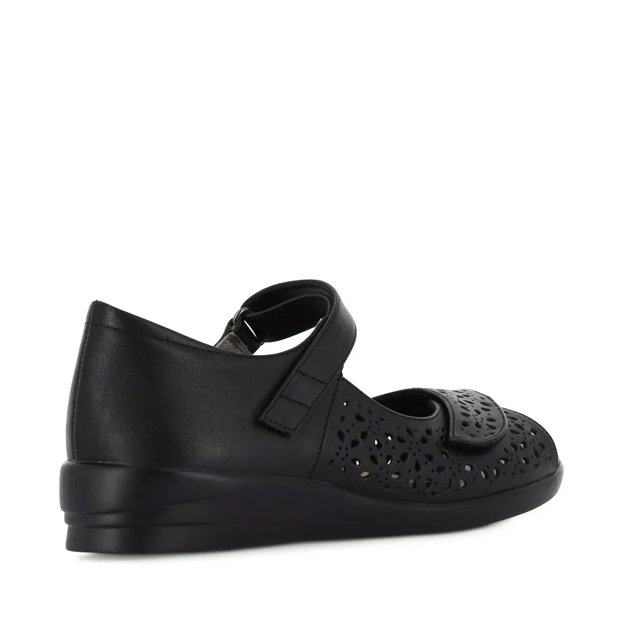 DAFFODIL W - BLACK LEATHER Brunch Walk Breathable Flip-flops
