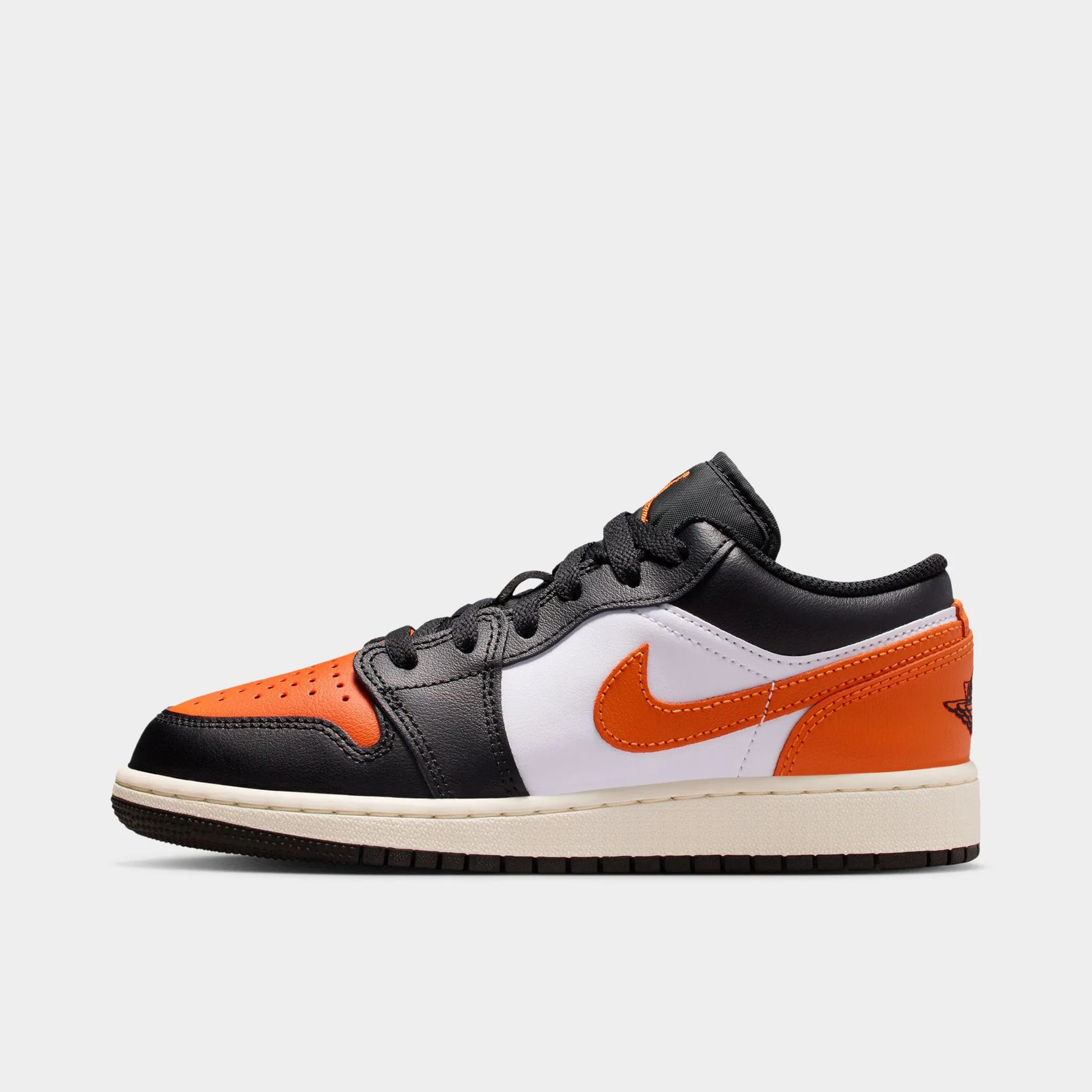Jordan 1 Low GS Black / Starfish - White Midsole Stability Technology Hyperlock Heel Counter