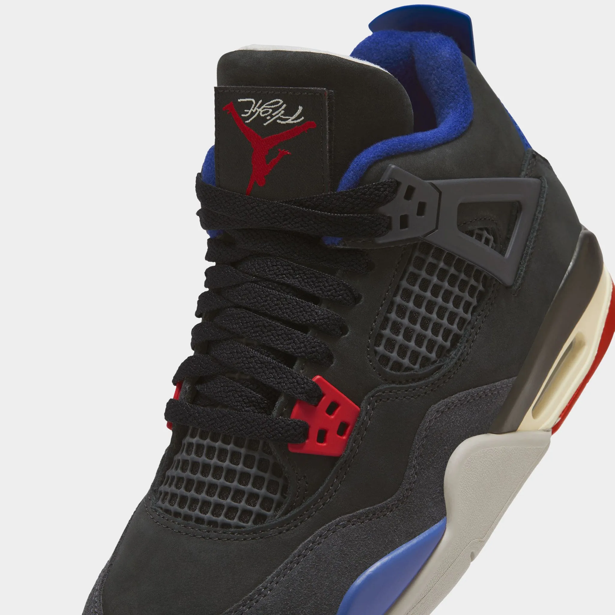 Breathable mesh upper Jordan 4 Retro GS Black / Fire Red - Deep Royal Blue