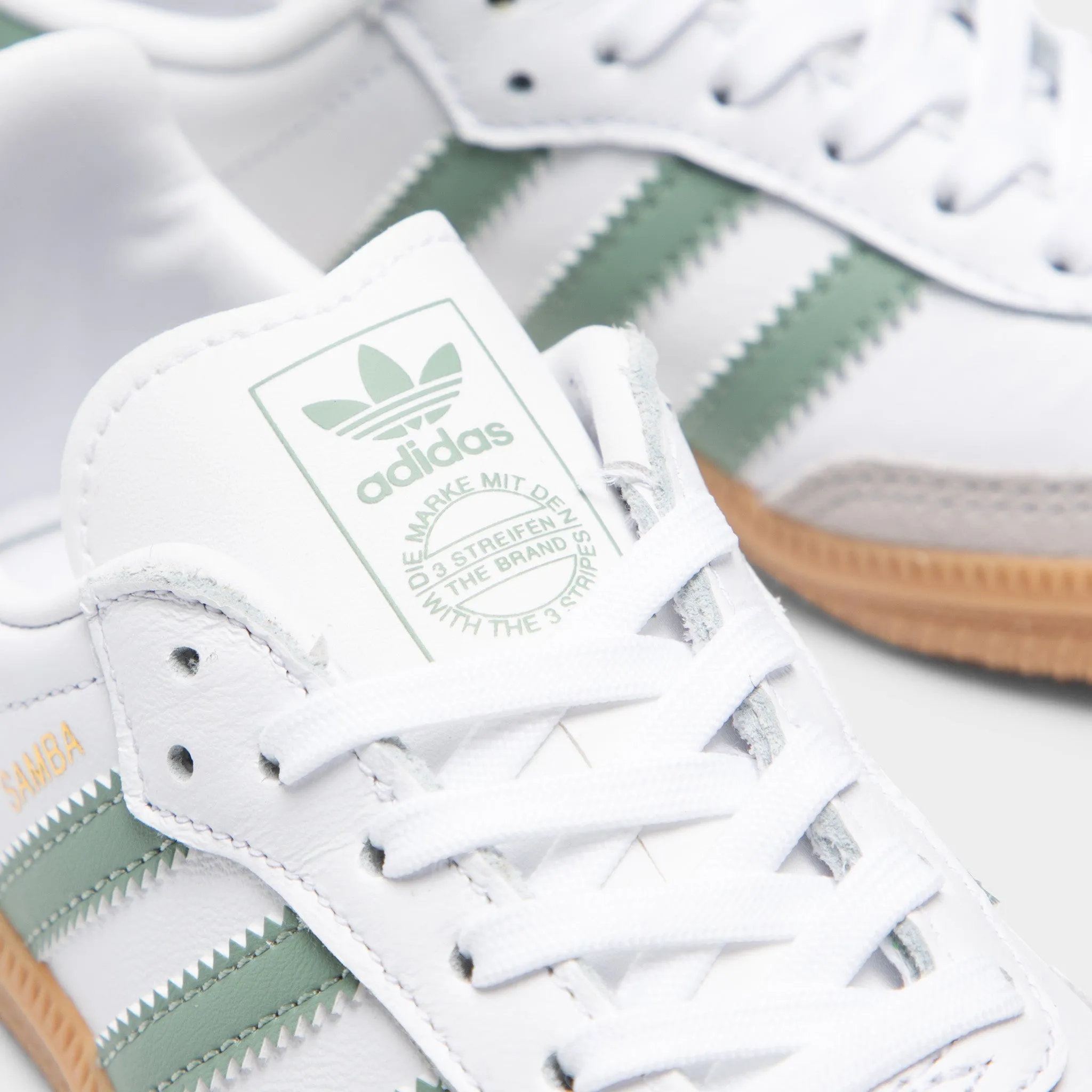 adidas Children's Samba OG Footwear White / Silver Green - Gum Grippy Outsole QuickDrying