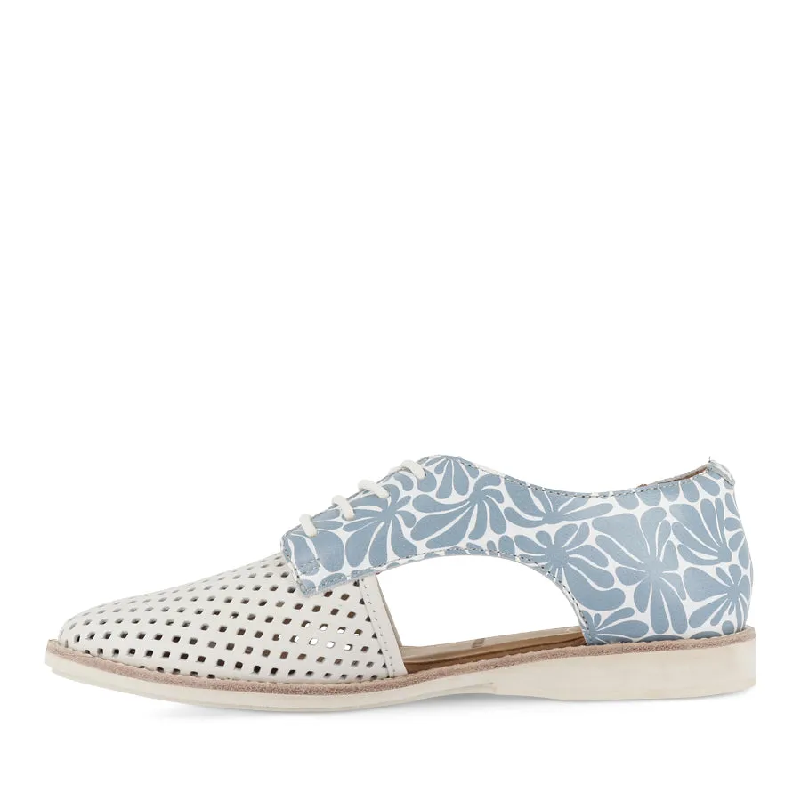 Contrast Stitching SIDECUT PUNCH - WHITE/STEEL BLUE FLOWER LEATHER