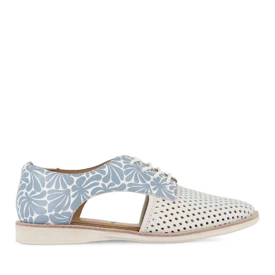 SIDECUT PUNCH - WHITE/STEEL BLUE FLOWER LEATHER Late Stroll Odor Resistant