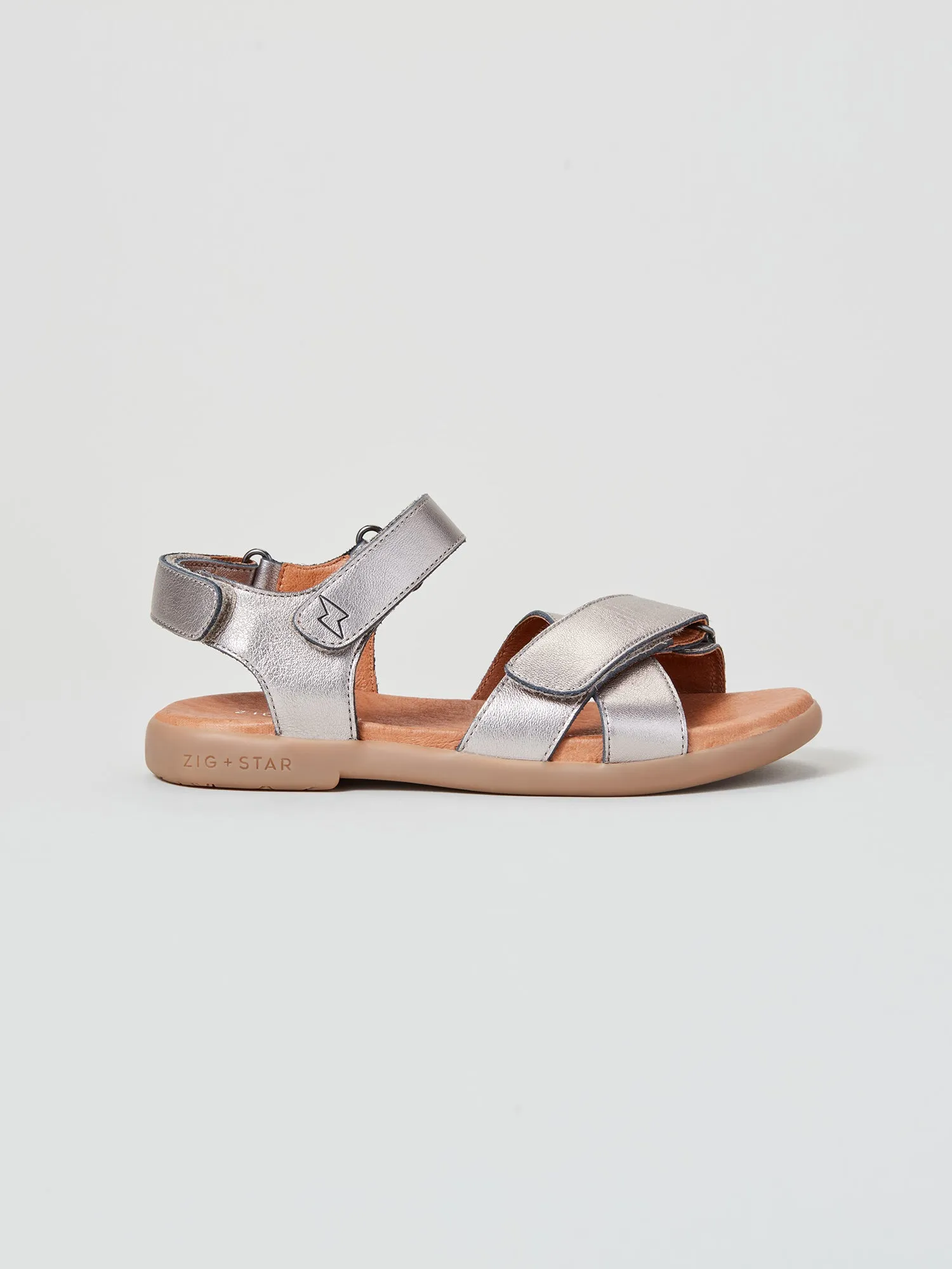 Secure fit Rae Junior Cross-Strap Sandal Pewter Moon
