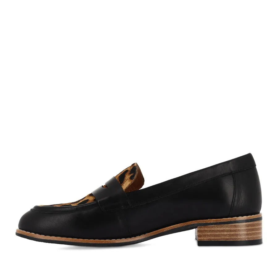 ANGIE - BLACK/LEOPARD LEATHER Cool Flow Foot Safe