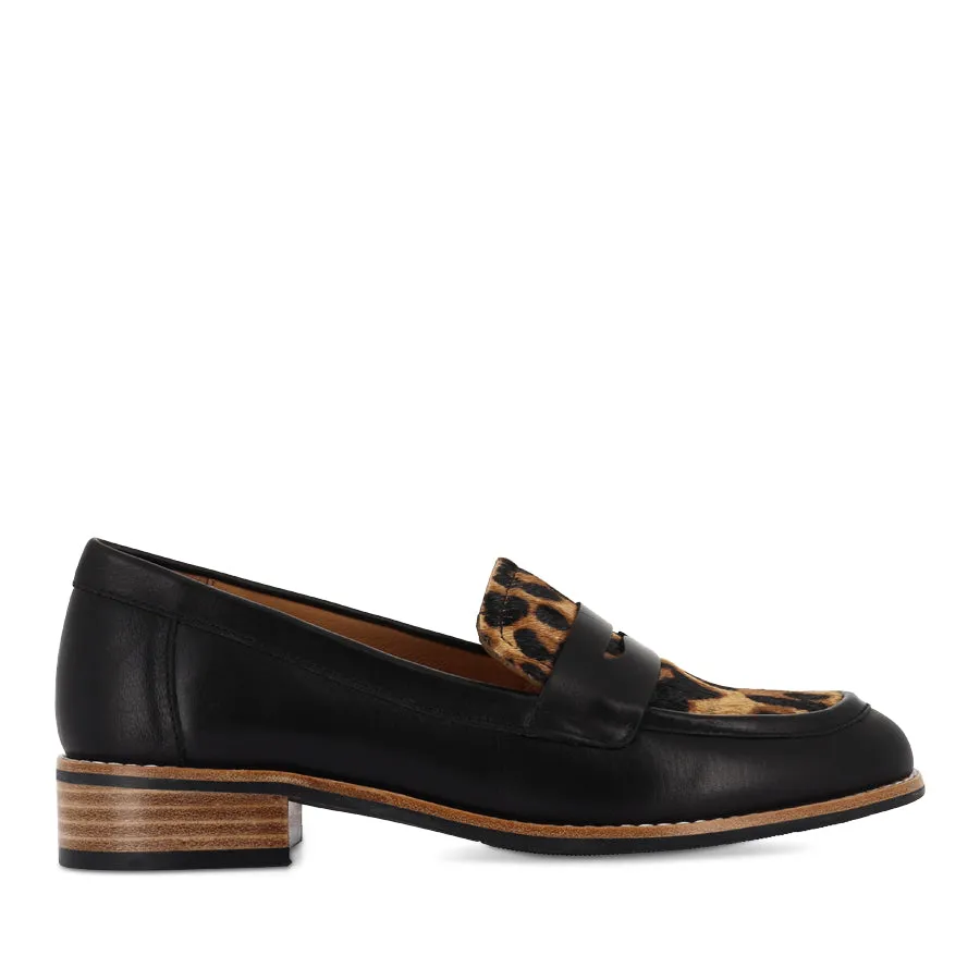 Wide fit ANGIE - BLACK/LEOPARD LEATHER