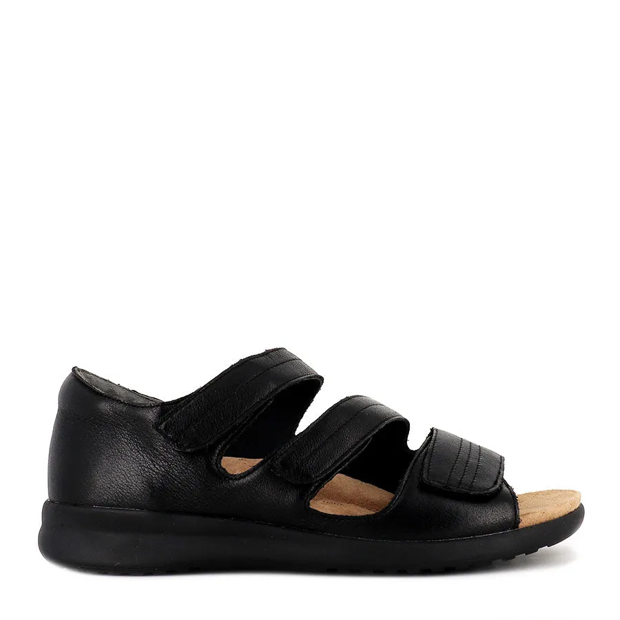BARDOT XW - BLACK LEATHER Comfortable Vacation Sandals