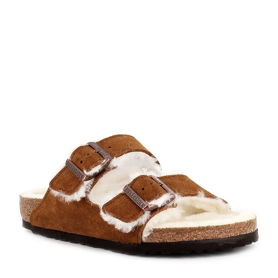 ARIZONA SHEARLING - MINK SUEDE Flexible Material Open Toe Style