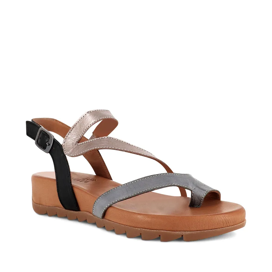 Trendy Travel Sandals Light cushion TICTOC - GREY/PEWTER/BLACK LEATHER