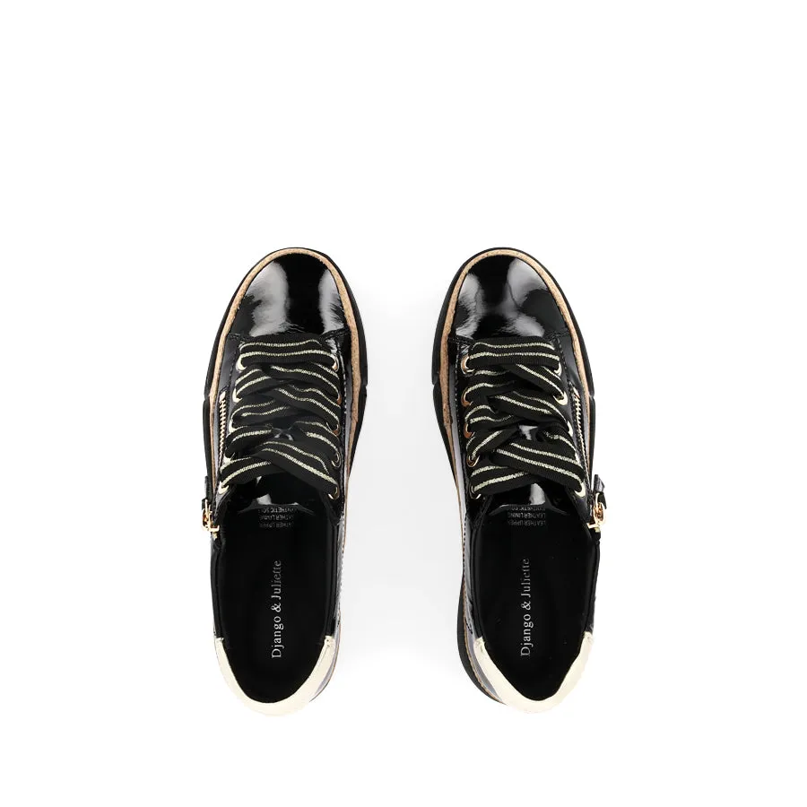 TORAYNE - BLACK GOLD PATENT MULTI LEATHER Tidy Aesthetic Crisp Detail