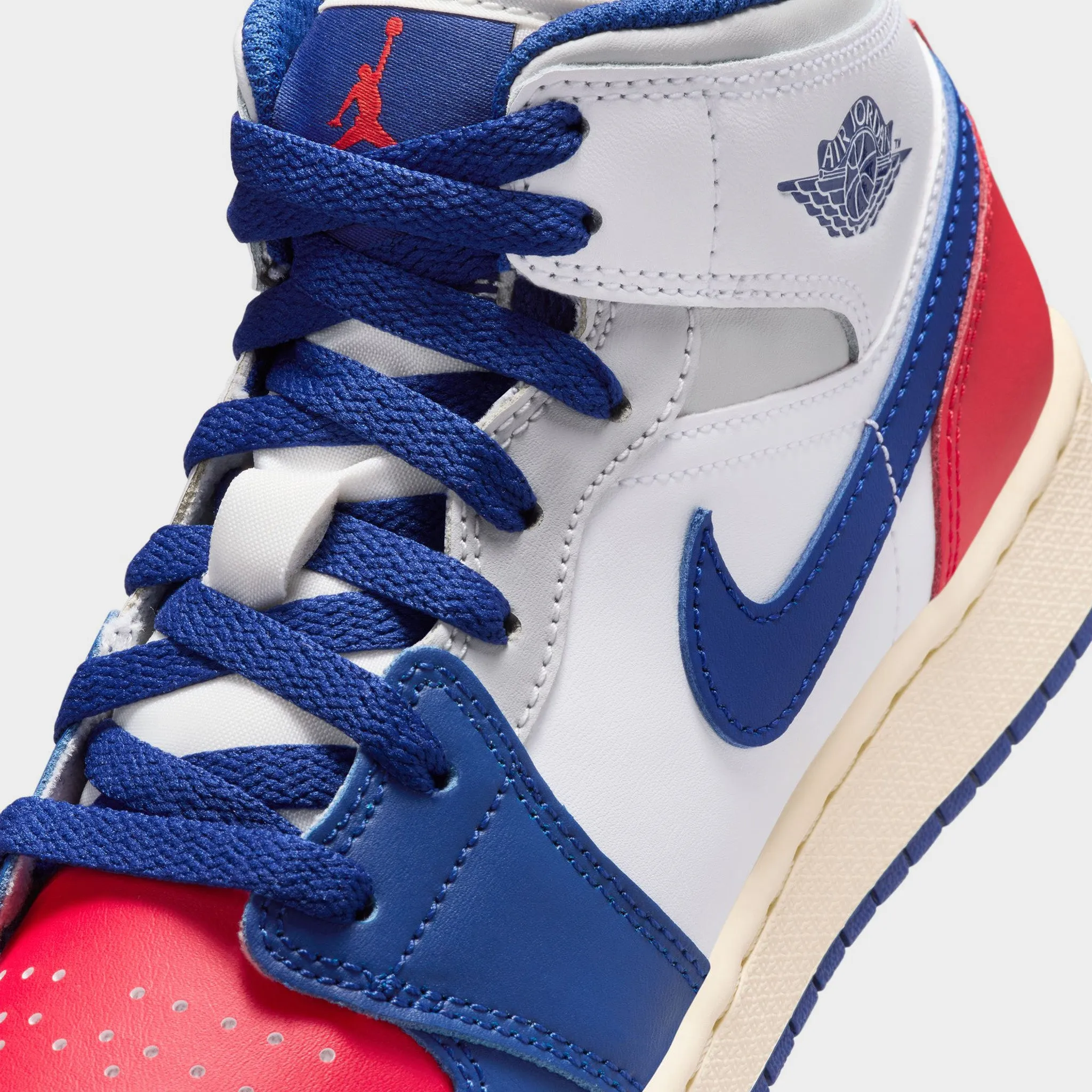 Jordan 1 Mid GS White / Deep Royal Blue - University Red Anatomical Footbed