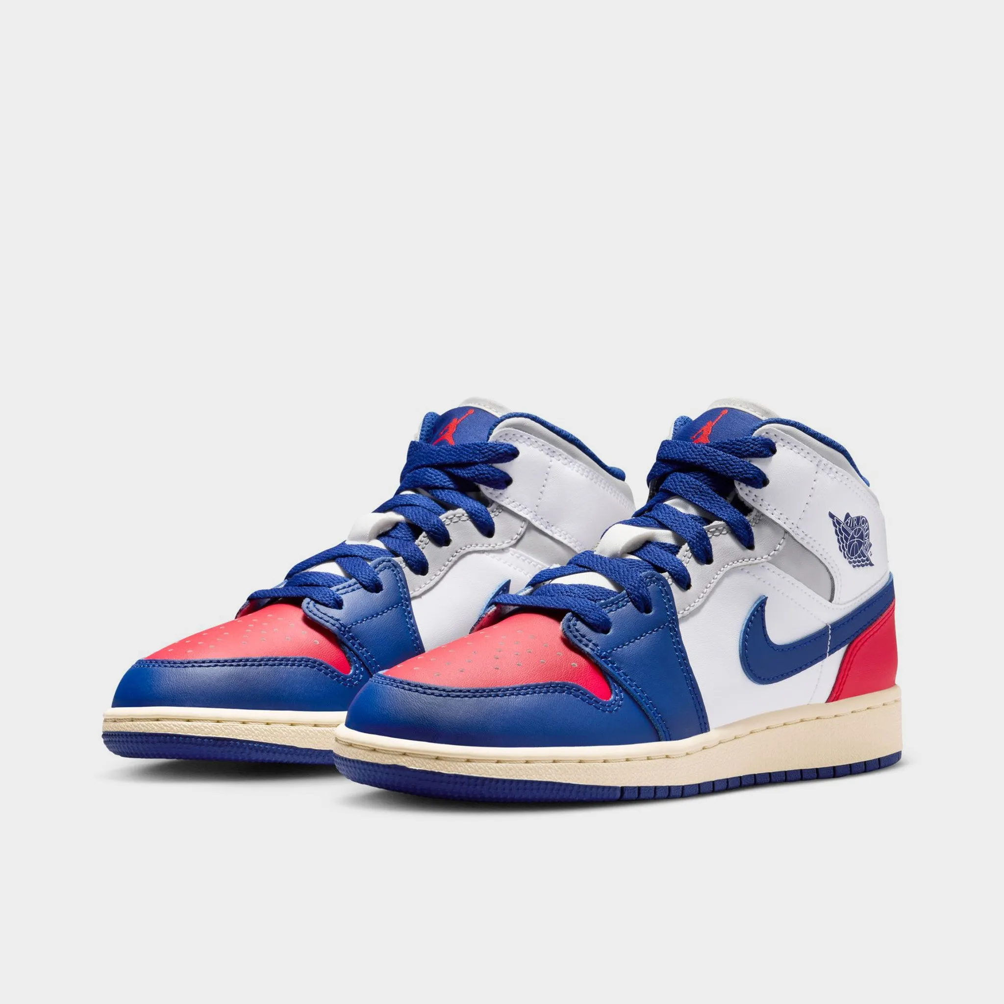 Jordan 1 Mid GS White / Deep Royal Blue - University Red Bounce Tech Zonal Flexibility