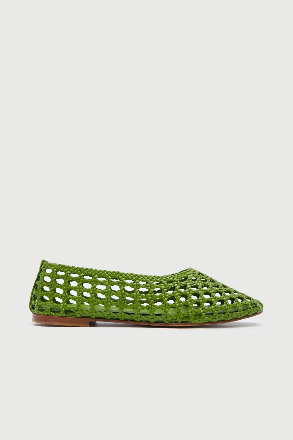 Ava Ballet Flats in Green Woven Leather Earth Tone
