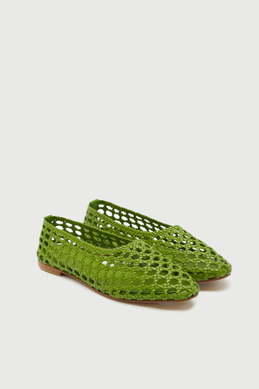 Ava Ballet Flats in Green Woven Leather Everyday Shoes Comfort Straps