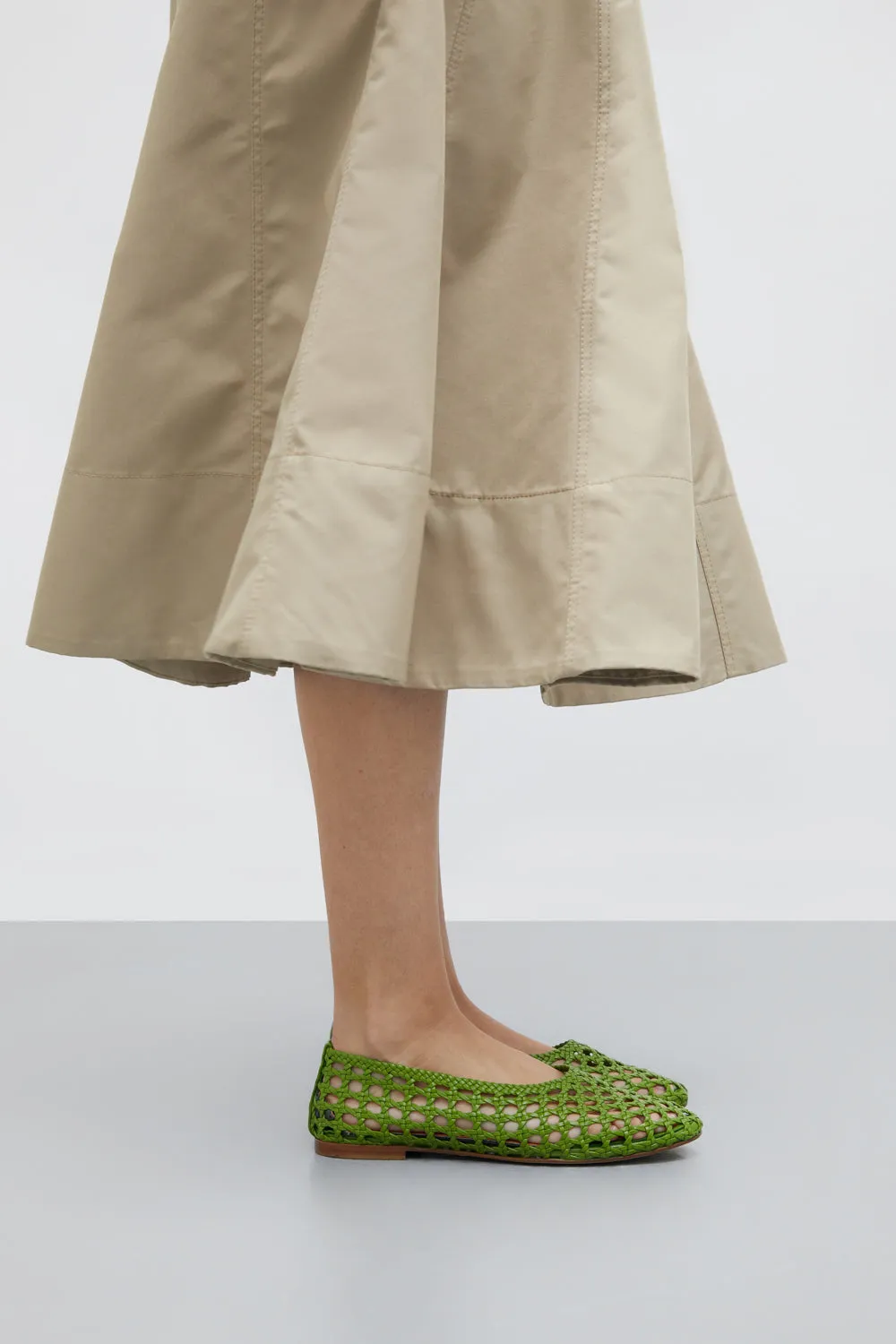 Style Meets Comfort Footwear City Cool Ava Ballet Flats in Green Woven Leather