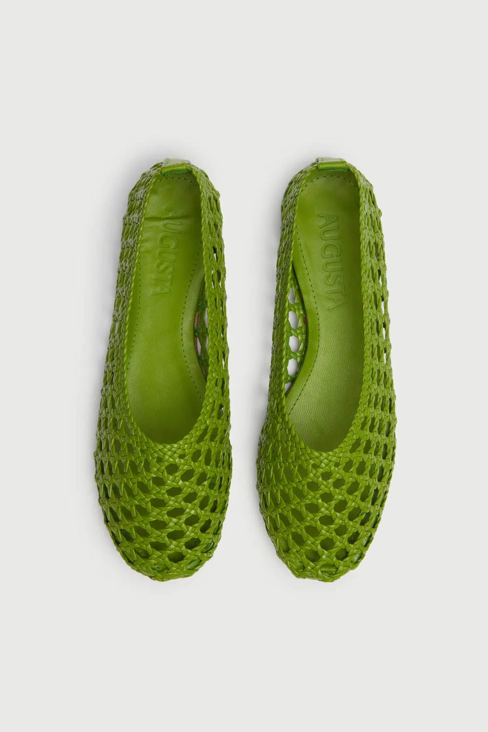 Ava Ballet Flats in Green Woven Leather Foot Supportive Design Rubber Sole