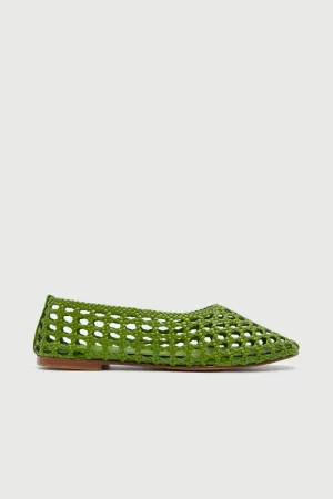 Ava Ballet Flats in Green Woven Leather Earth Tone