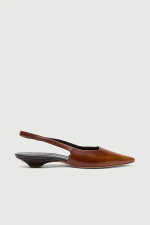 foldable Harper Slingback Flats in Caramel Brushed Leather