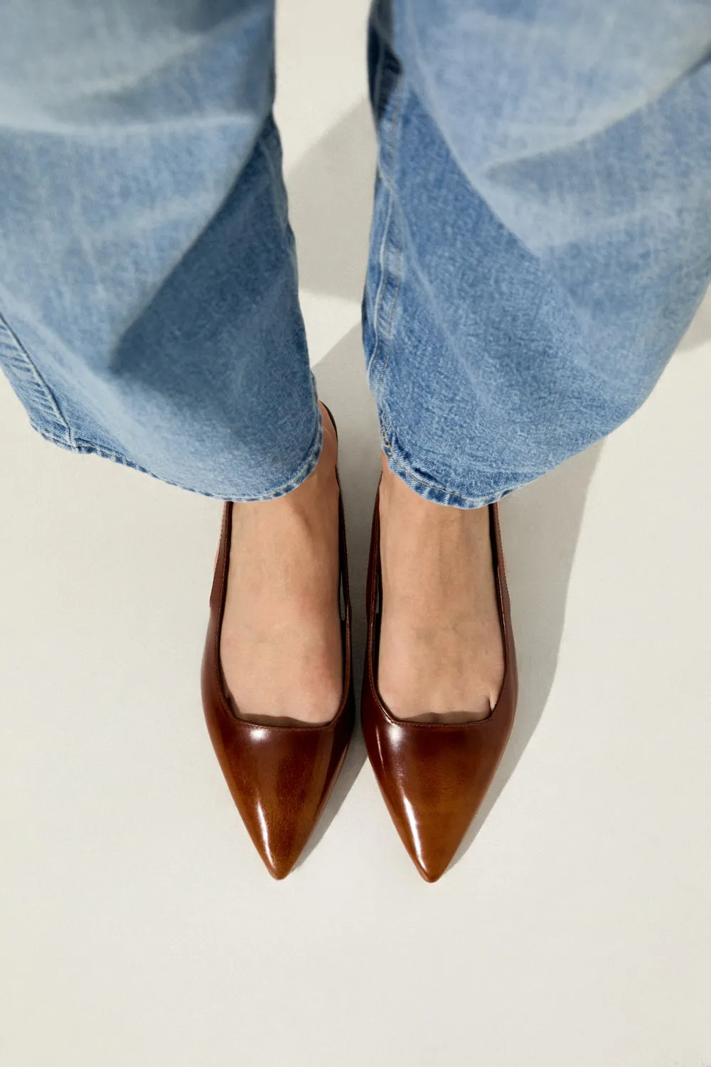 Non-Slip Footwear Harper Slingback Flats in Caramel Brushed Leather