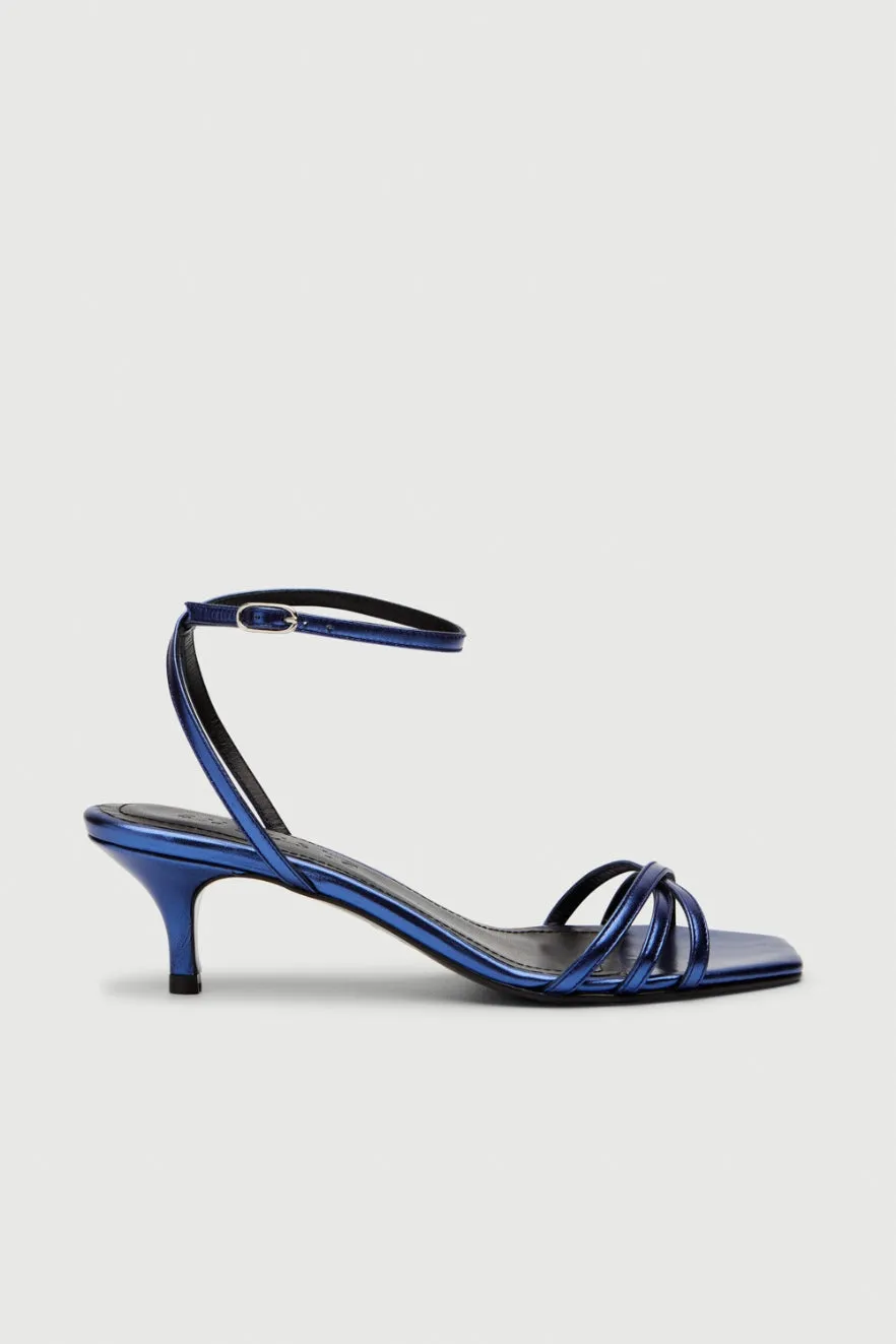 Uma Sandals in Metallic Ocean-coloured Leather Elastic Material Flower Glow
