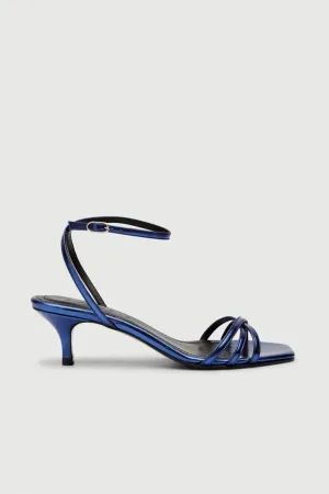 Uma Sandals in Metallic Ocean-coloured Leather Elastic Material Flower Glow