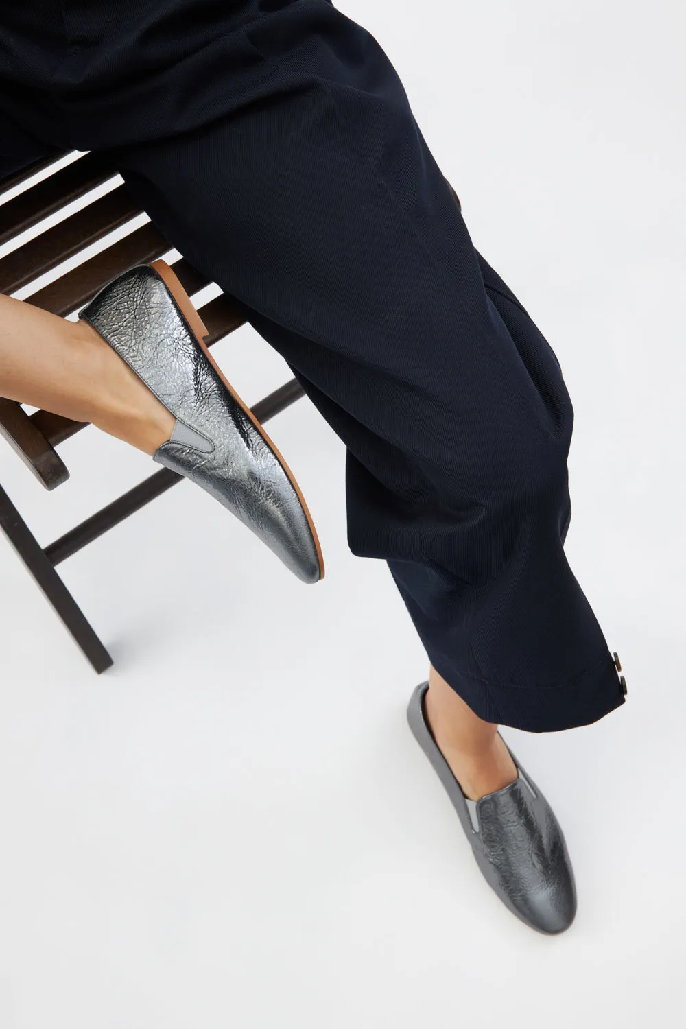 Cleo Loafers in Silver Leather Vintage Inspired Flower Walk